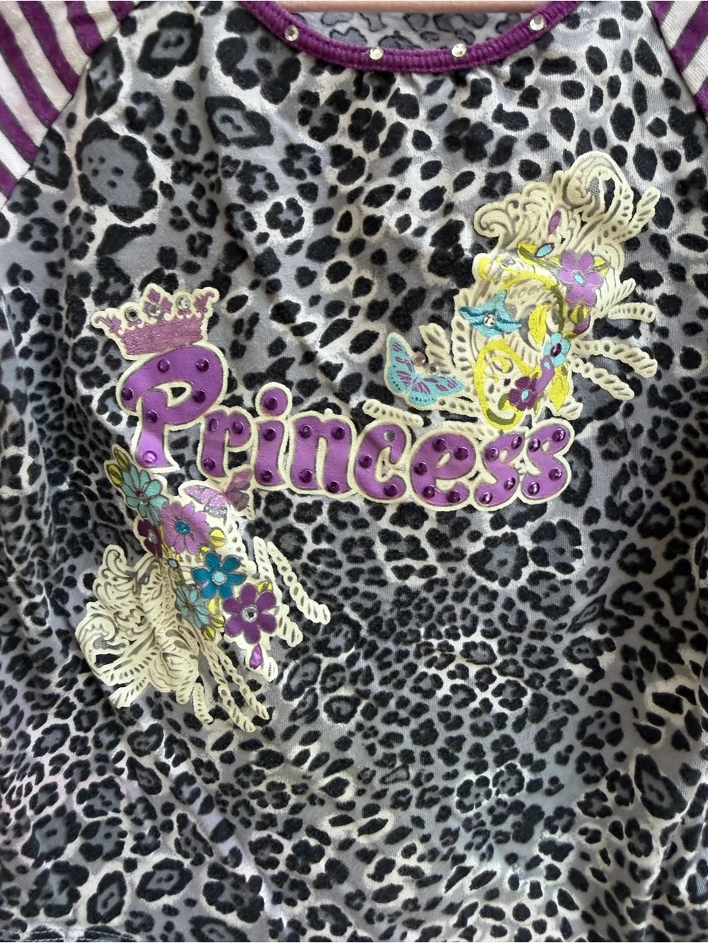 The Children's Place Girls 4 Purple Gray Princess Leopard Long Sleeve Top Shirt